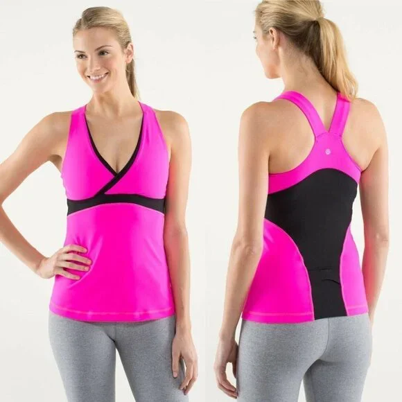 Lululemon Raspberry Glo Light Black Surplice Deep V Athletic Tank Top - Picture 6 of 6